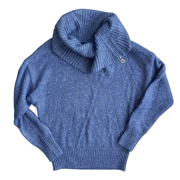 White House Black Market Cowl Neck Blue with Metallic Silver Sweater Size XS - Picture 1 of 6